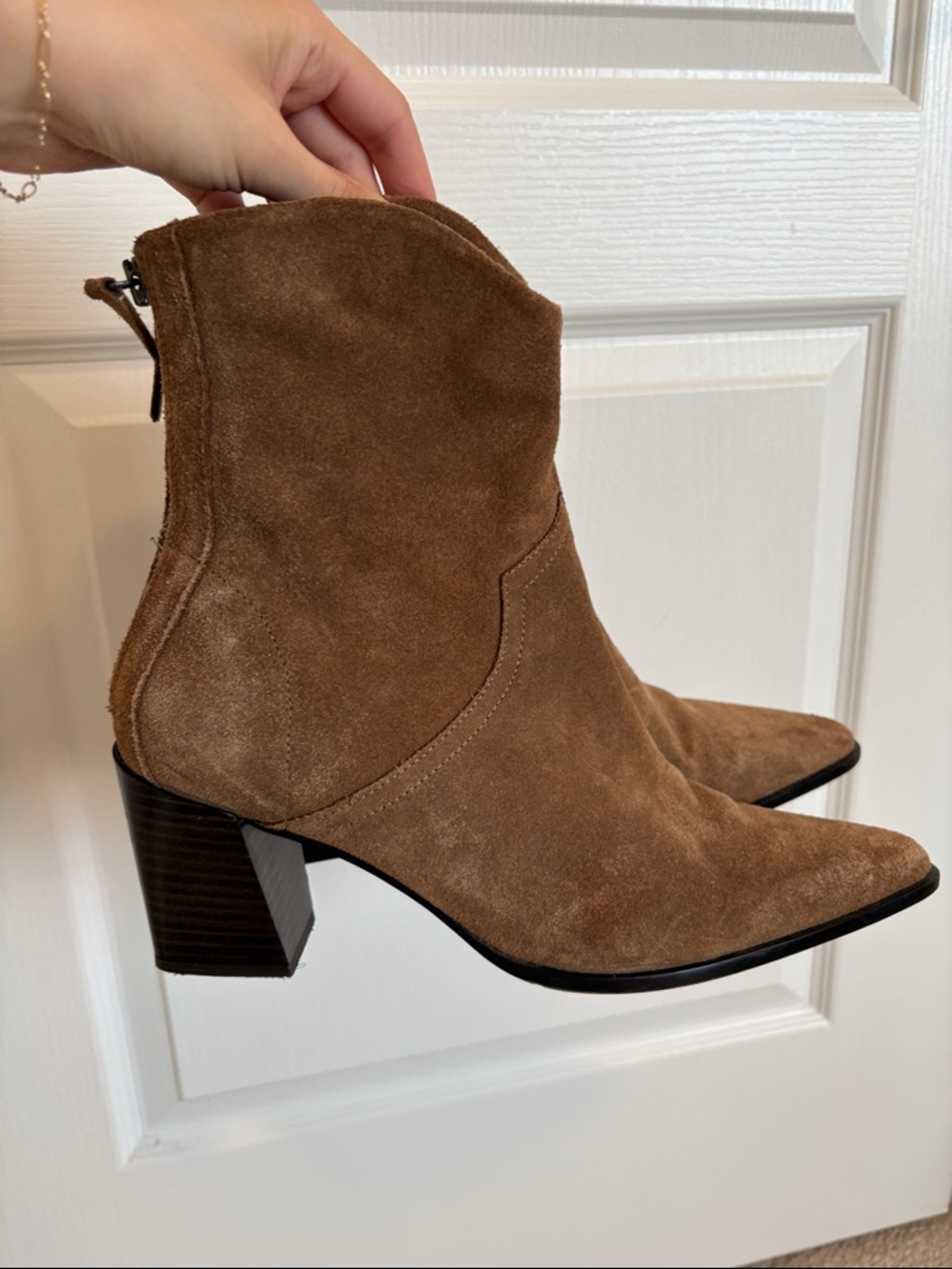 ZARA Cowboy Split Suede Leather Ankle Boots Almond Tan Brown - Picture 4 of 11